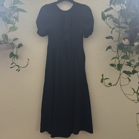 Lefties Black Midi Dress with Open Back & Bow – Size S - Picture 5 of 9